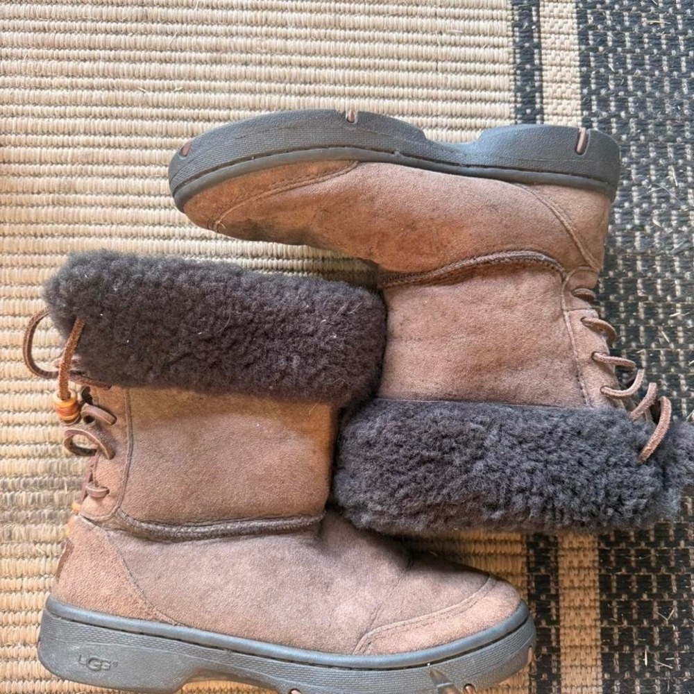 UGG Australia Ultimate Bind 5219 Brown Suede Shearling Lace Up Boots Womens 6